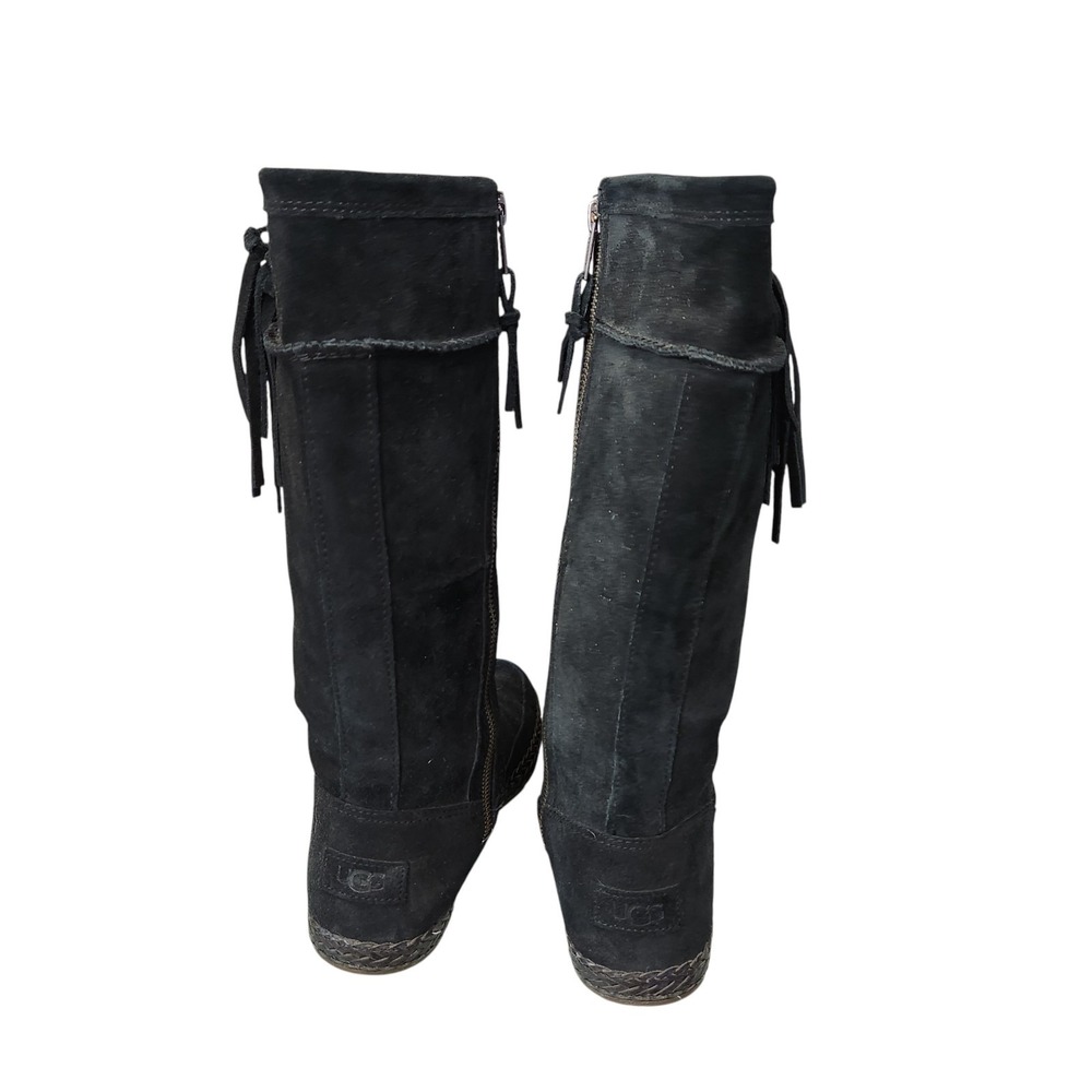 UGG Emerie Knee High Flat Boots Black Genuine Suede Tassel Charm Size 8 Boho - Picture 5 of 11